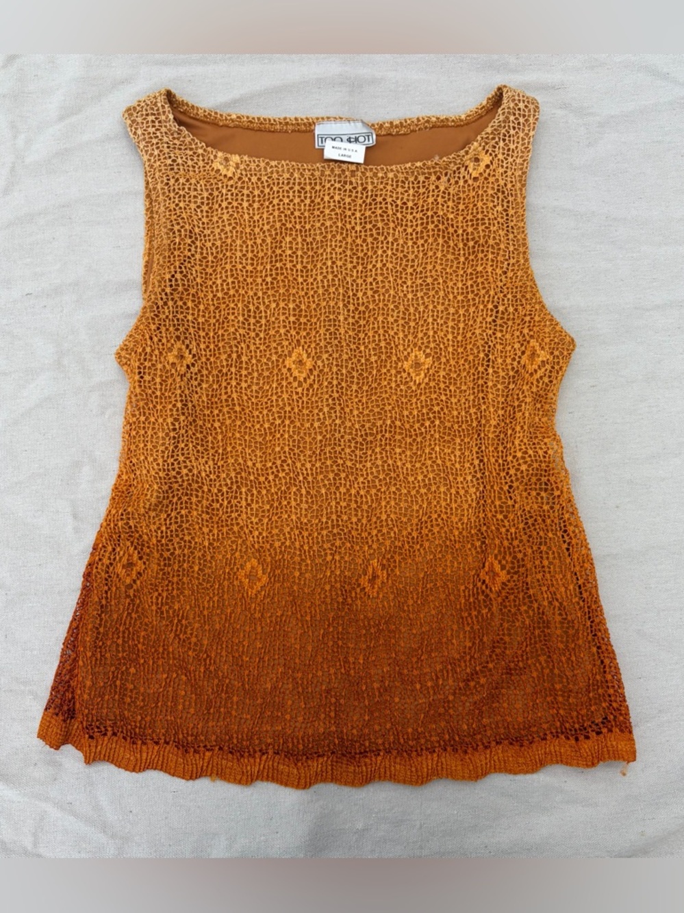 SOLD Vintage 90s Too Hot Orange Ombré Knit Tank Top, Fairy Summer Festival